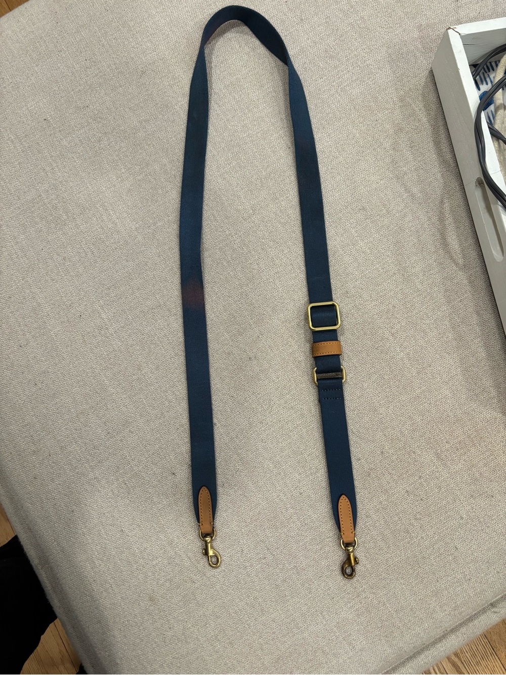 Coach Navy blue canvas adjustable strap with tan leather